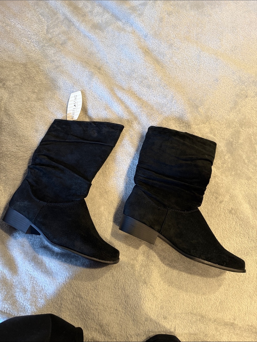 White Stag Black Suede Slouch Ankle Boots